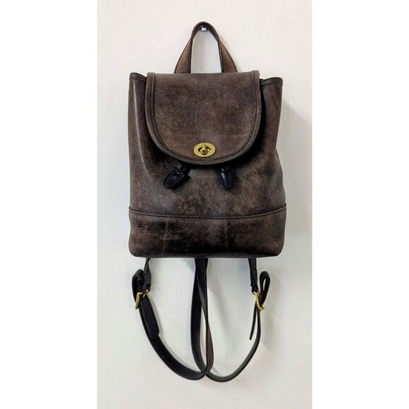 Vtg Legacy COACH 9960 Black Turnlock Tanned Daypack Leather Mini Backpack Bag - Picture 1 of 11
